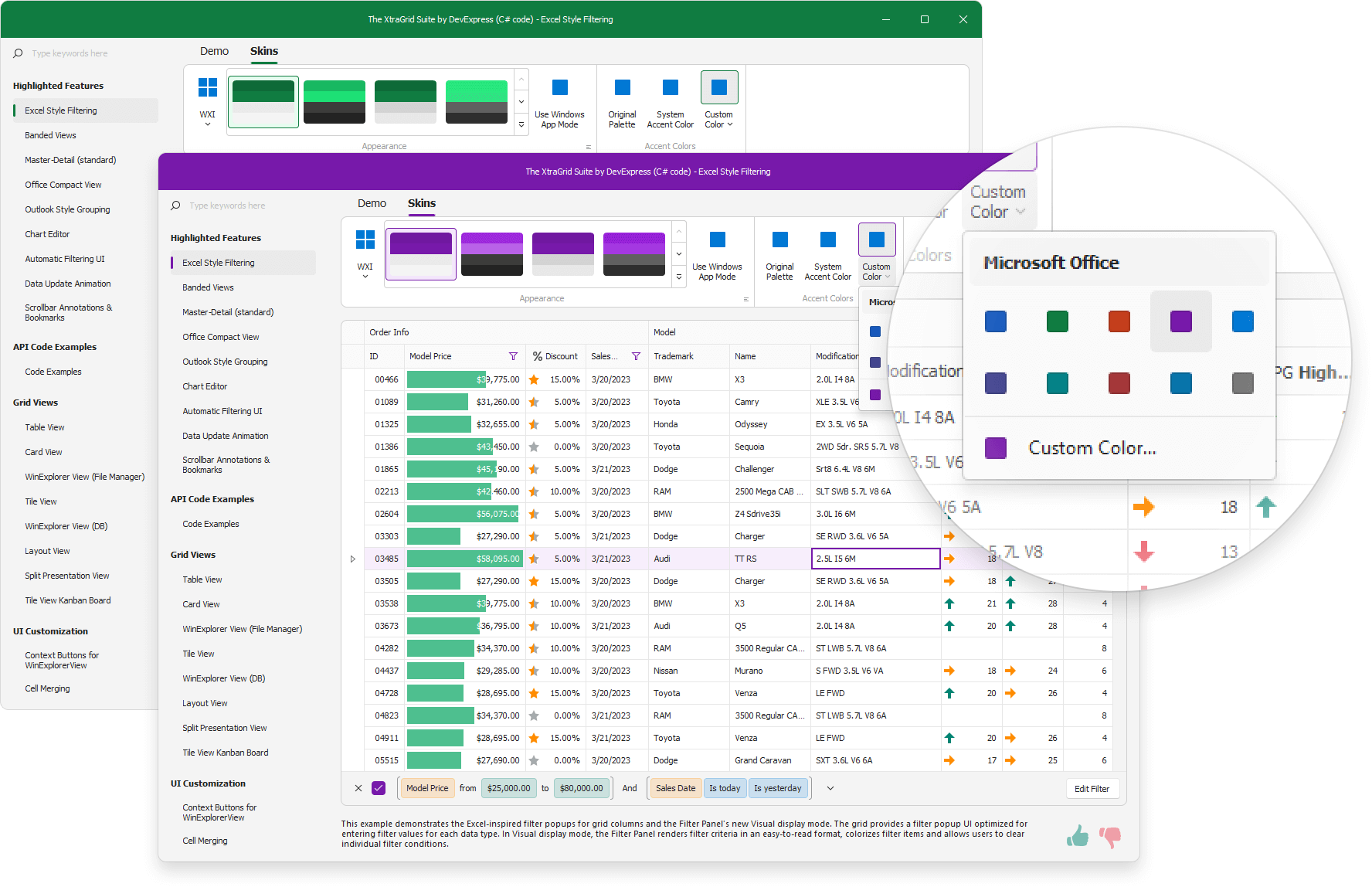 System and Custom Accent Colors in SVG Skins, DevExpress